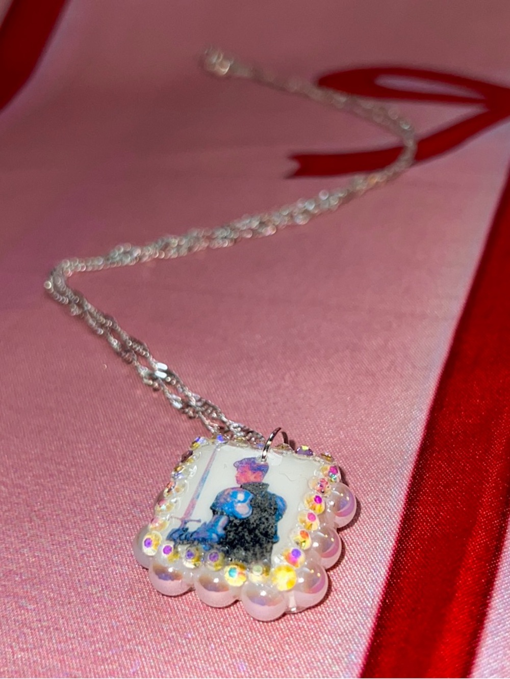 Handcrafted Pink Iridescent Knight Pendant Necklace